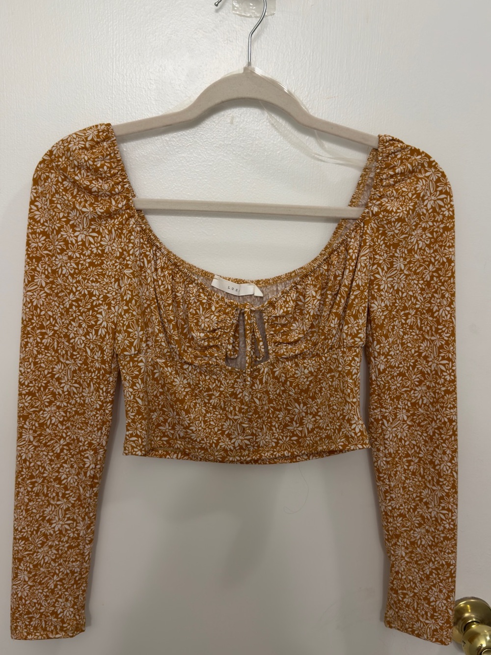 LUSH Square Neck Floral Long-Sleeve Crop Top